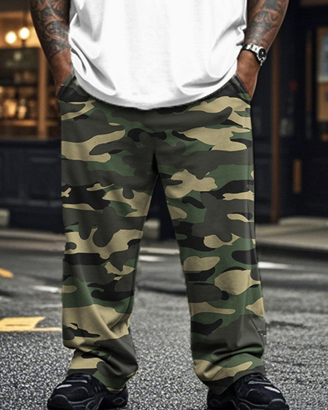 Camouflage Casual Round Neck Short Sleeve T-shirt Trousers Plus Size Suit