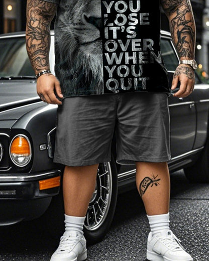 Lion Letters Casual Short-sleeved T-shirt Shorts Plus Size Men's Suit