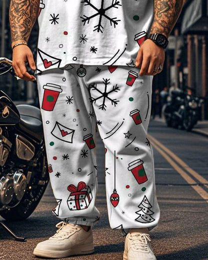 Christmas Cartoon Short Sleeve Top and Pants Plus Size Suit