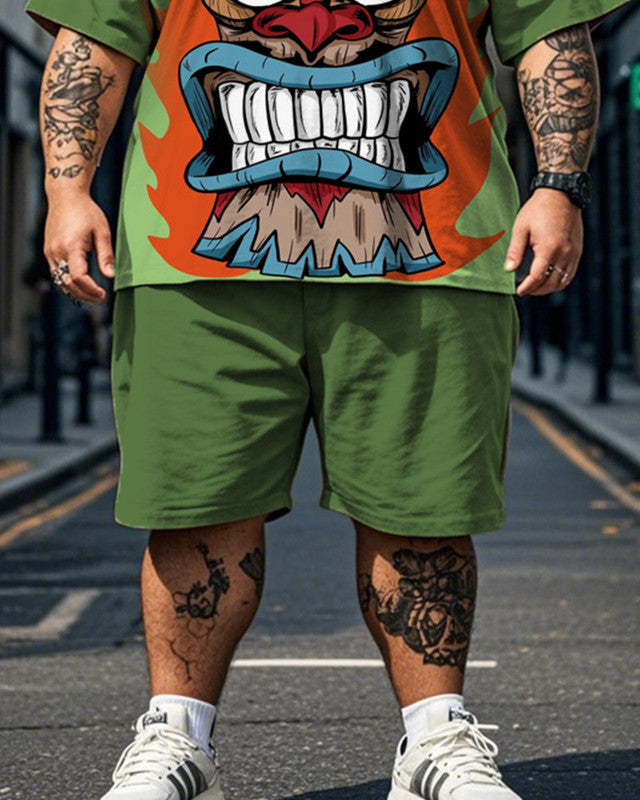 Cartoon Color Matching Printed Short Sleeve Shorts Plus Size Men's Suit