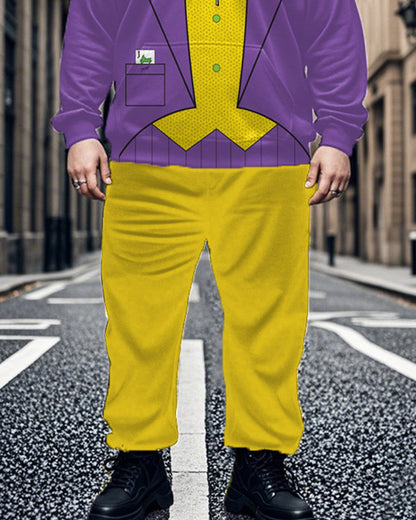 Men's Cartoon Color Combination Personality Large Size Hoodie Pants Two-piece Set