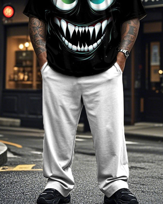 Dark Color Matching Plus-size Short-sleeved T-shirt and Pants Men's Suit