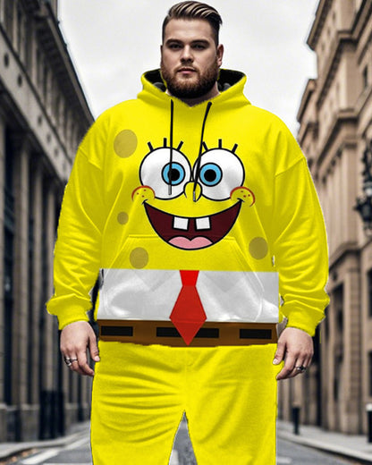 Men's Cartoon Color Matching Large Size Hoodie Pants Two-piece Set