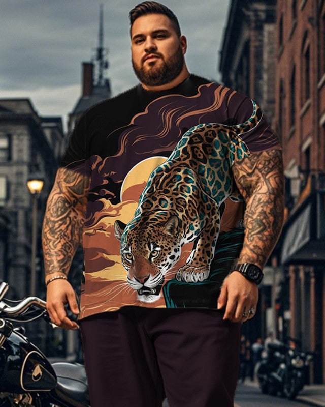 Personality Tiger Short Sleeve Pants Plus Size Men's Suit