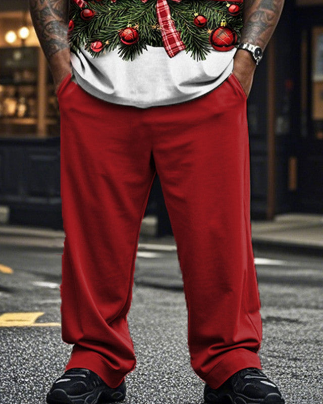 Christmas 3D Crew Neck Short Sleeve T-shirt and Pants Plus Size Suit