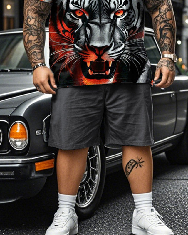 Tiger Color Short-sleeved T-shirt Shorts Plus Size Men's Suit