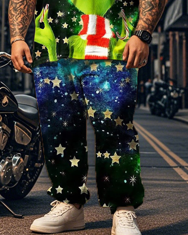 Christmas Change Personality Cartoon Short Sleeve Top and Pants Plus Size Suit