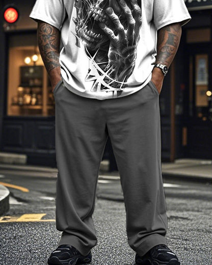 Dark Skull Personality Plus Size Short Sleeve T-shirt and Pants Suit