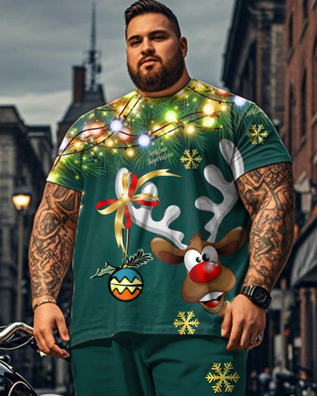 Christmas Moose Personality Cartoon Short Sleeve Top and Pants Plus Size Suit