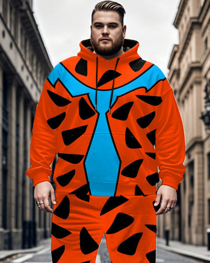 Men's Cartoon Color Matching Printed Large Size Hoodie Pants Two-piece Set