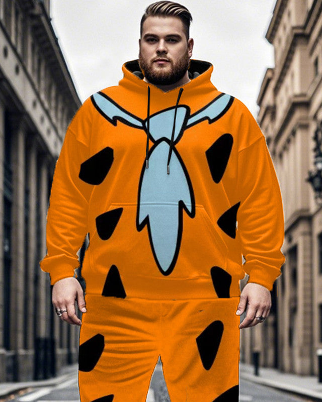 Men's Cartoon Personality Print Large Size Hoodie Pant Two-piece Set