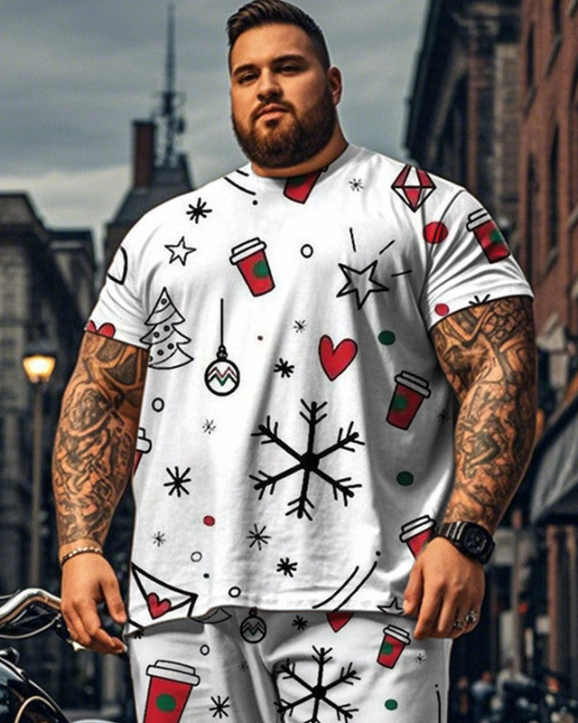 Christmas Cartoon Short Sleeve Top and Pants Plus Size Suit