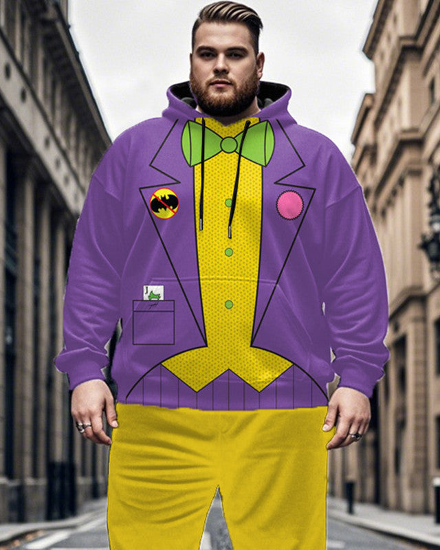 Men's Cartoon Color Combination Personality Large Size Hoodie Pants Two-piece Set