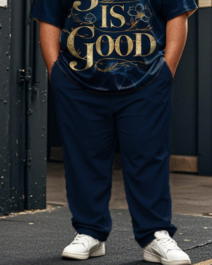 God Is Good Plus Size Men's Short Sleeve Trousers Suit