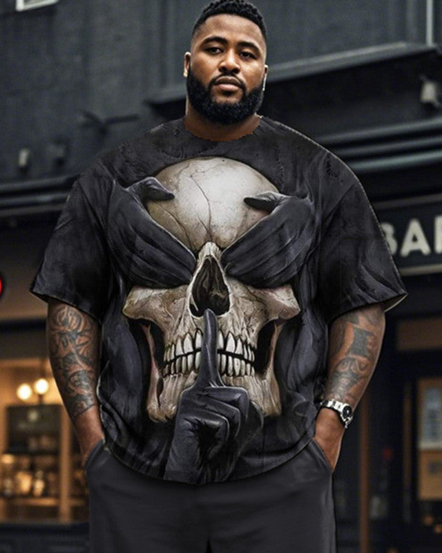 Dark Skull Personalized Short Sleeve T-shirt Trousers Large Size Men's Suit