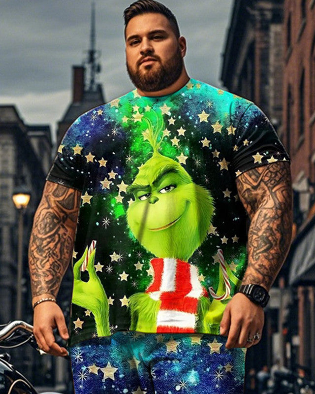 Christmas Change Personality Cartoon Short Sleeve Top and Pants Plus Size Suit