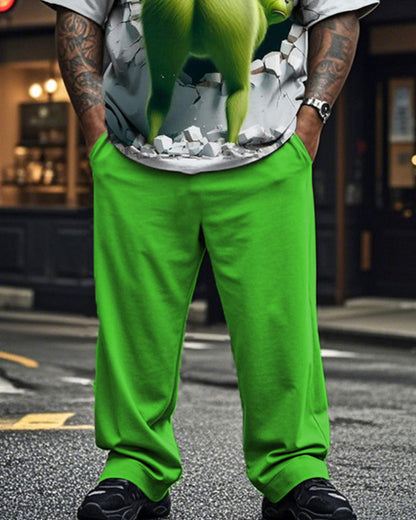 Christmas Funny Monster Print Oversized Short-sleeved Trousers Two-piece Suit