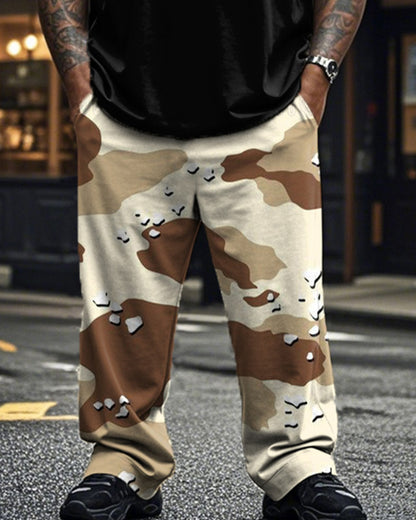 Camouflage Letters Men's Short-sleeved T-shirt Trousers Plus Size Suit