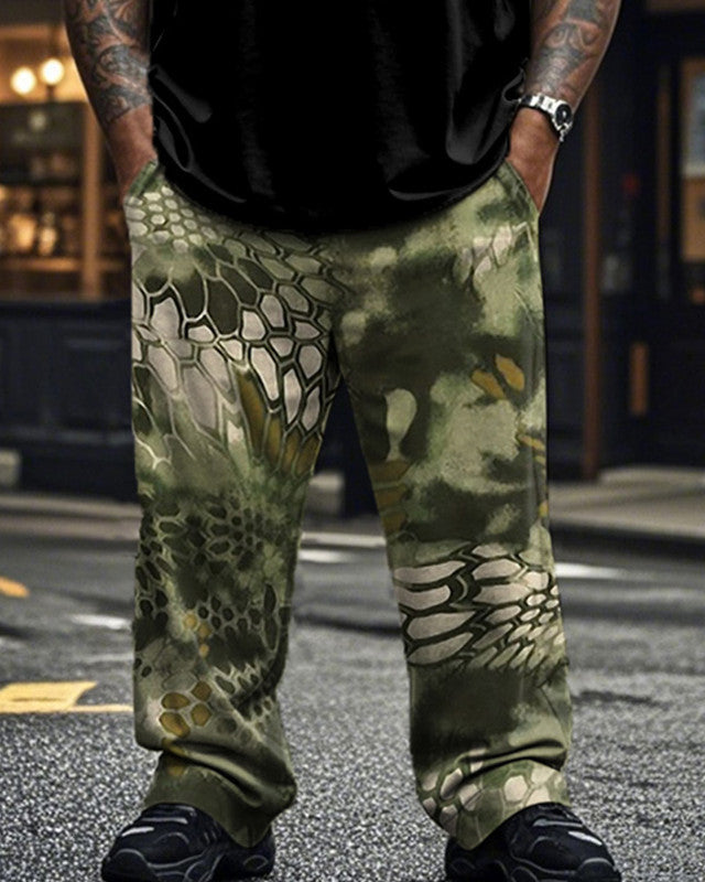 Camouflage Letter Round Neck Short Sleeve T-shirt Trousers Plus Size Suit