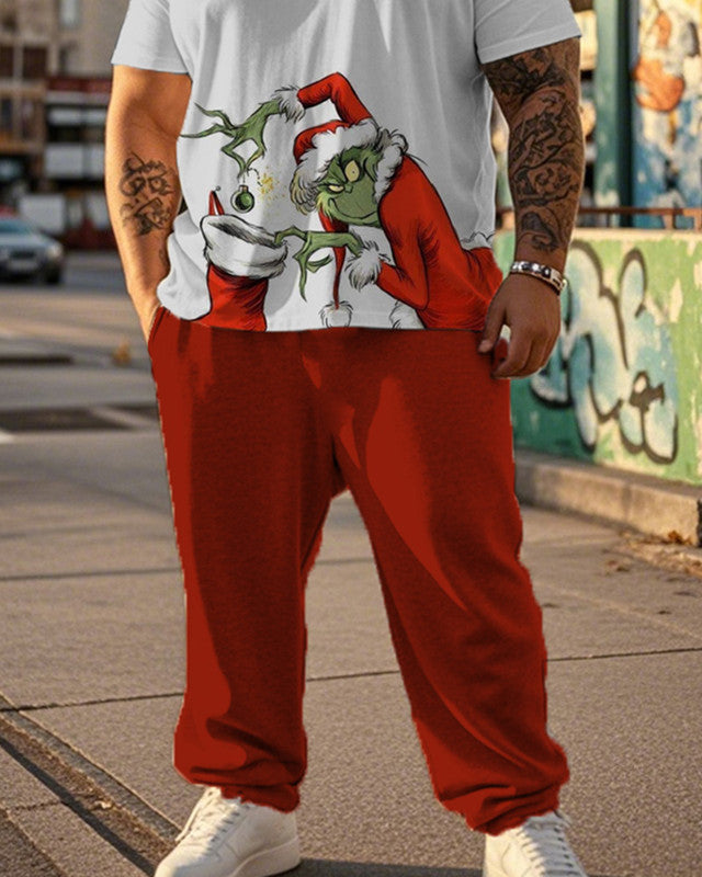 Men's Christmas Personality Plus Size Short Sleeve Pant Suit