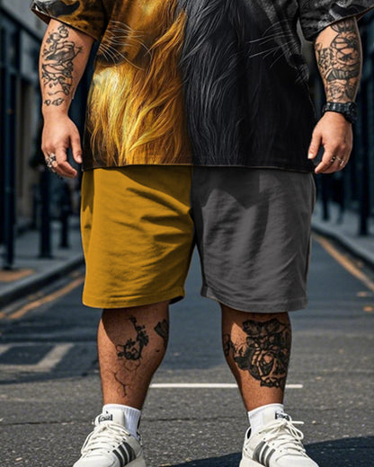 Lion Head Color Short-sleeved T-shirt Shorts Plus Size Men's Suit