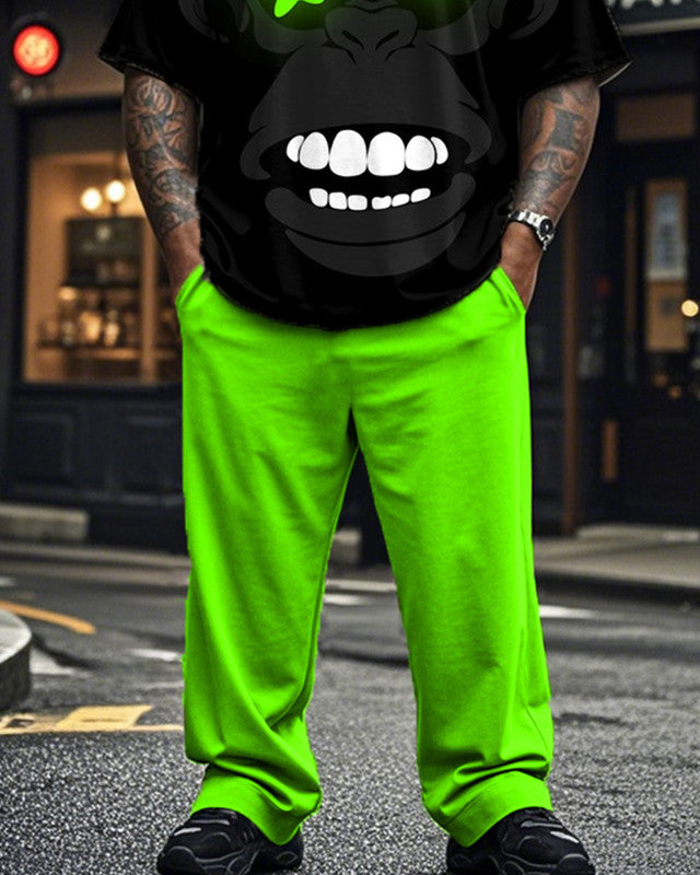 Bright Monkey Plus Size Short-sleeved T-shirt and Trousers for Men