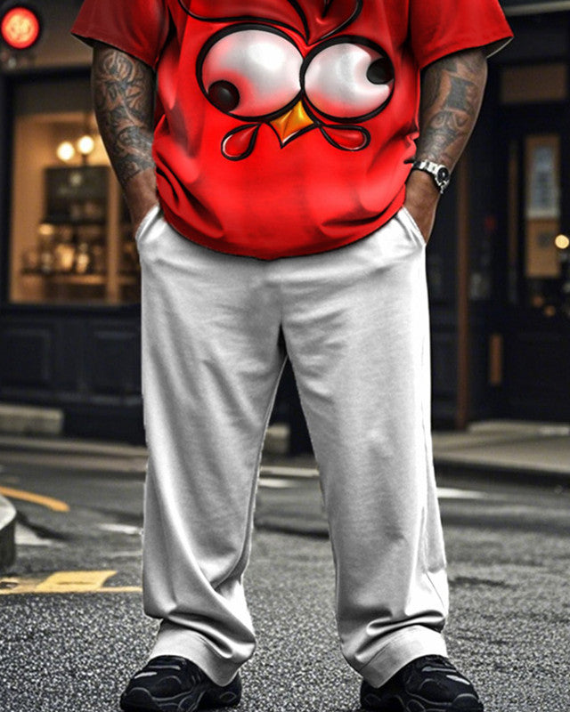 Emoji Print Short Sleeve Trousers Plus Size Men's Suit