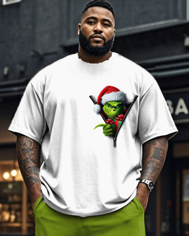 Christmas Monster Crew Neck Short Sleeve T-shirt and Pants Plus Size Suit