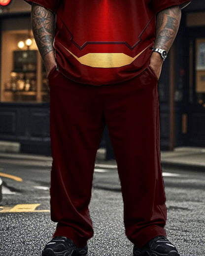 Iron Man Printed Round Neck Short Sleeve T-Shirt Long Pants Large Size Men's Suit