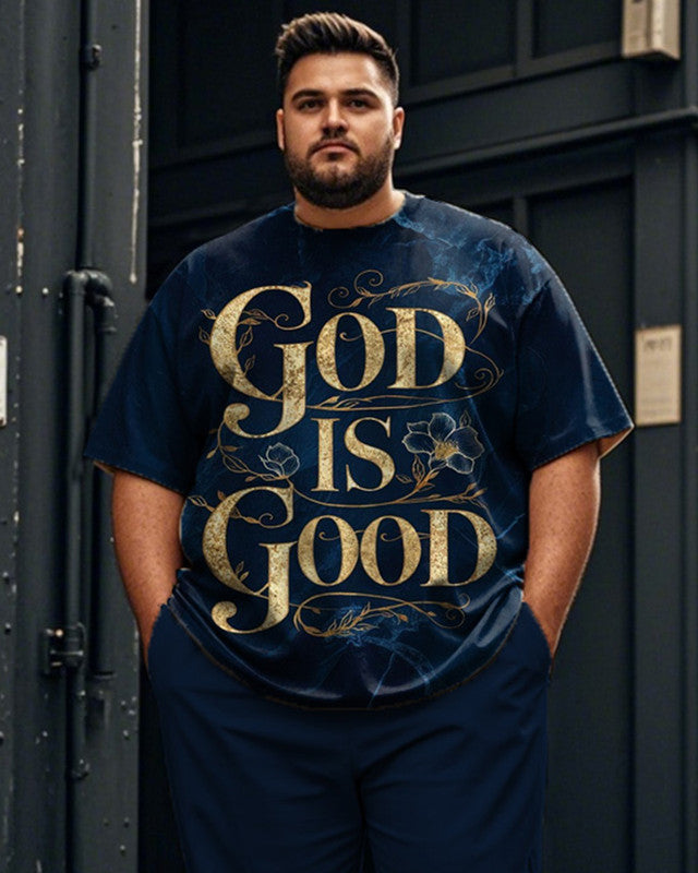 God Is Good Plus Size Men's Short Sleeve Trousers Suit