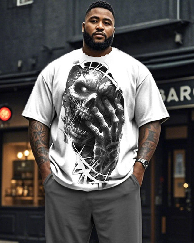 Dark Skull Personality Plus Size Short Sleeve T-shirt and Pants Suit