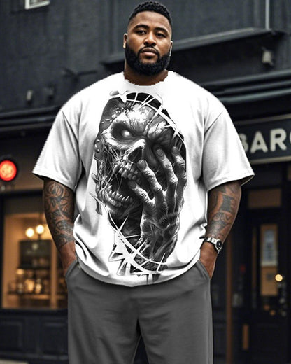 Dark Skull Personality Plus Size Short Sleeve T-shirt and Pants Suit