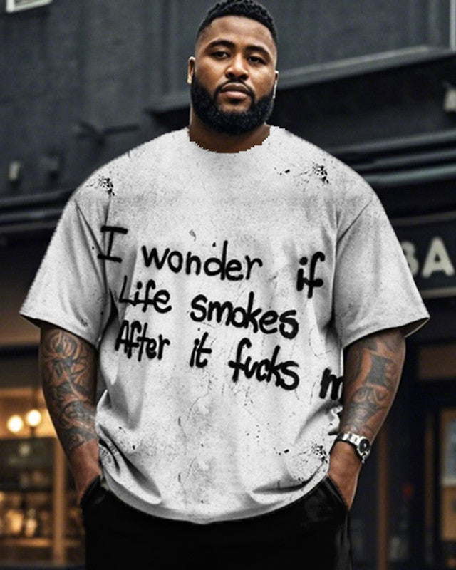 Graffiti Alphabet Print Round Neck Short Sleeve T-shirt Trousers Plus Size Suit