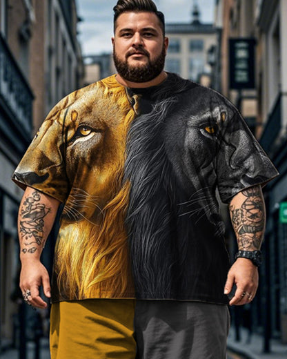 Lion Head Color Short-sleeved T-shirt Shorts Plus Size Men's Suit