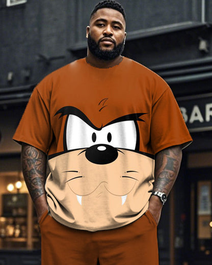 Cartoon Color Matching Print Short-sleeved T-shirt and Trousers Plus Size Men's Suit