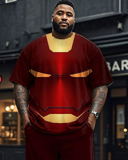 Iron Man Printed Round Neck Short Sleeve T-Shirt Long Pants Large Size Men's Suit