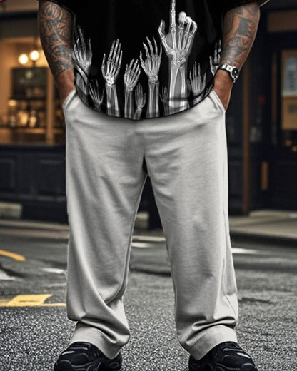 Dark Skeleton Hands Large Size Men's Short Sleeve Pants Suit