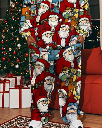 Santa Claus Printed Hooded Sweatshirt Trousers Large Size Men's Suit