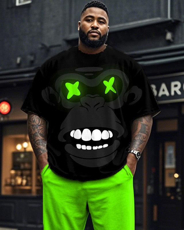 Bright Monkey Plus Size Short-sleeved T-shirt and Trousers for Men