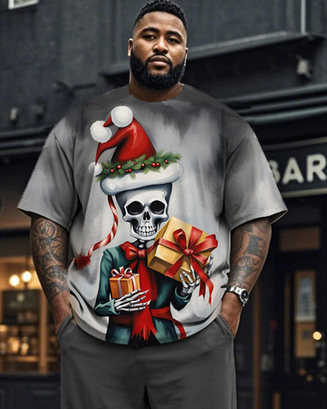 Christmas Painting Skull Short Sleeve Top and Pants Plus Size Suit