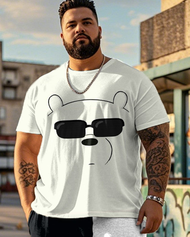 Color Matching Polar Bear Print Large Size Short-Sleeved T-Shirt And Trousers Men's Two-Piece Set