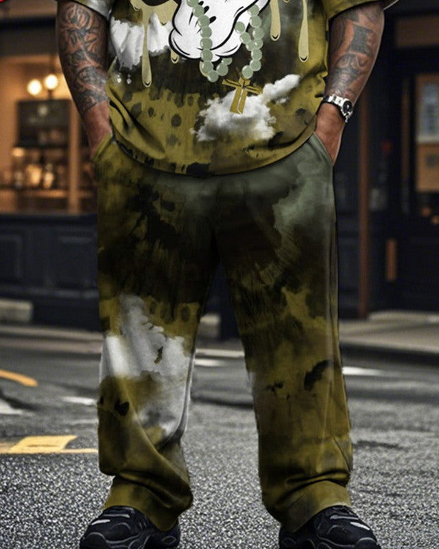 Hip-hop Camouflage Casual Large Size Men's Short-sleeved T-shirt and Trousers Suit