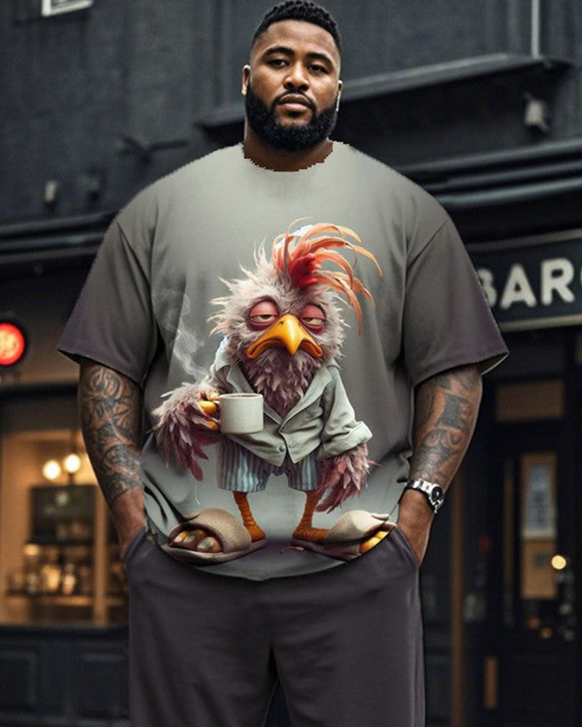 Personality Rooster Short Sleeve Pants Plus Size Men's Suit