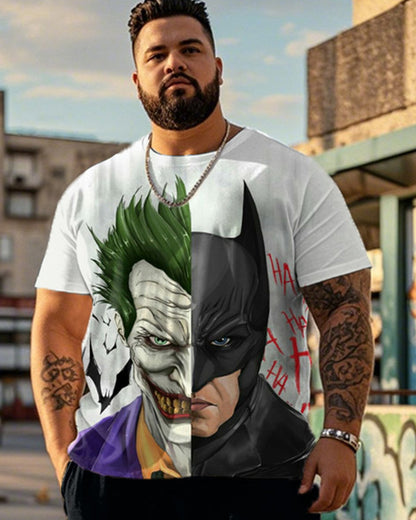 Dark Color Matching Comic Print Large Size Short-Sleeved T-Shirt And Trousers Men's Two-Piece Set