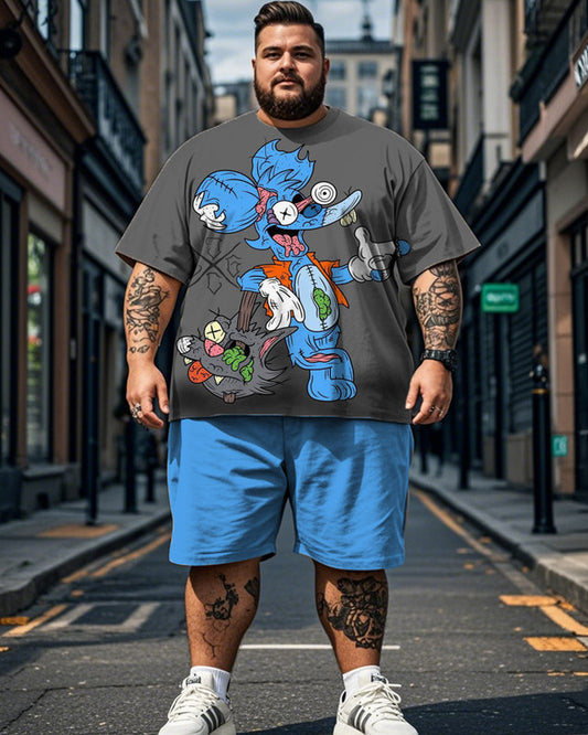 Cartoon Mouse Print Short Sleeve Shorts Plus Size Men's Suit