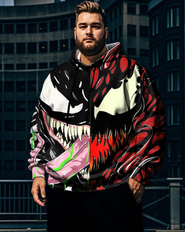 Dark Venom Color Matching Printed Hoodie Pant Plus Size Men's Suit