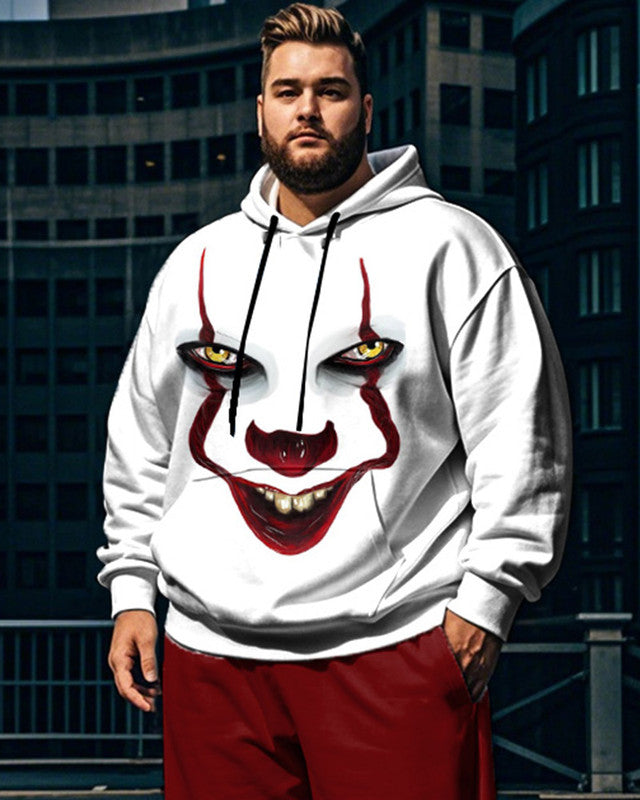 Dark Clown Print Hoodie Pant Plus Size Men's Suit