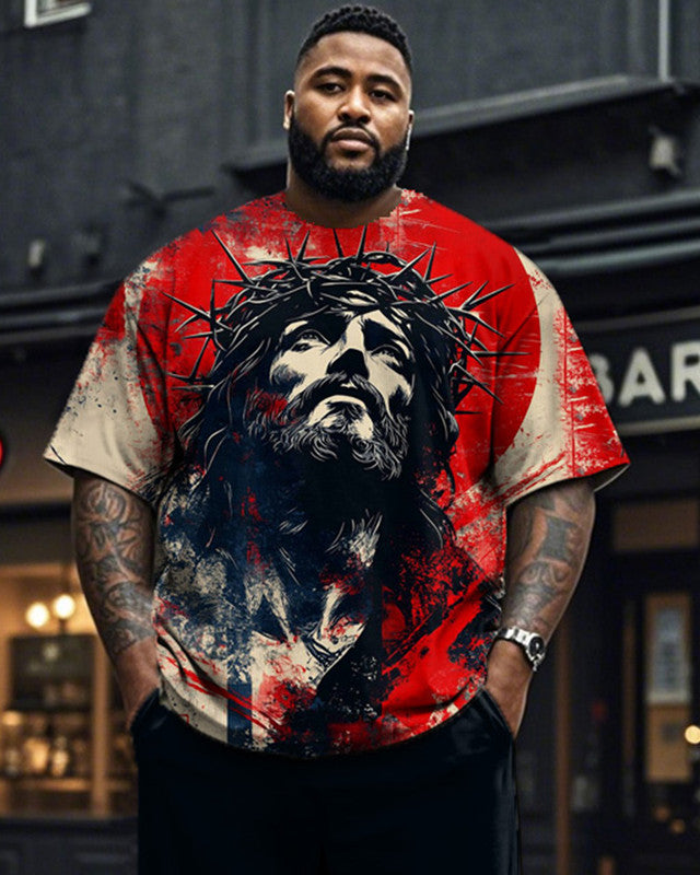 Jesus Large Size Men's Short Sleeve T-Shirt and Pants Set