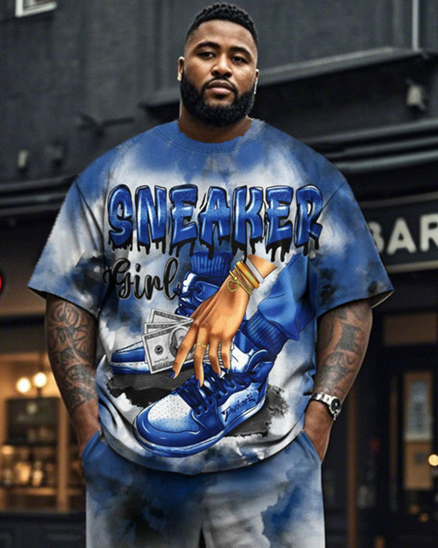 Hip-hop Gradient Color Casual Large Size Men's Short-sleeved T-shirt and Trousers Suit