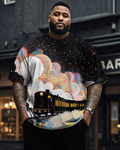 Personalized Train Plus Size Men's Short-sleeved Trousers Suit